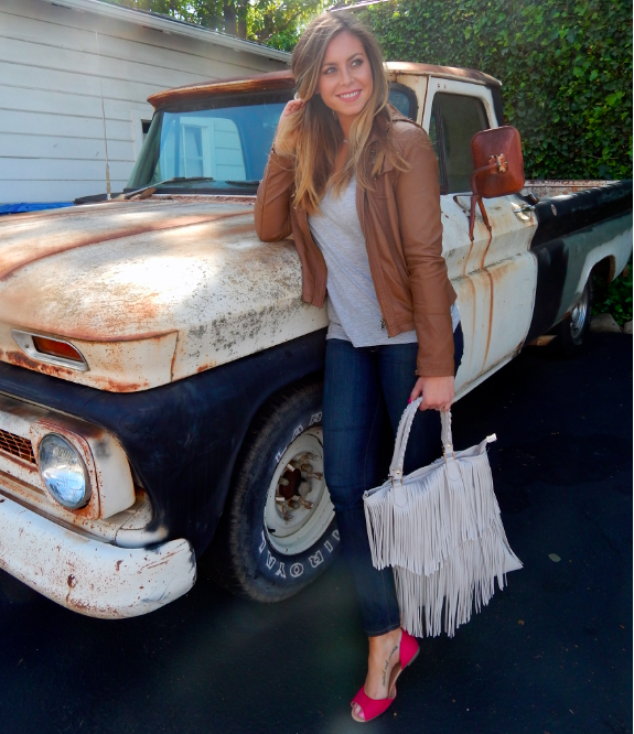 Outfit Details: Flats sold out but similar here // Jacket N/A but similar here // Paige Jeans // Amazing Grace Matte Revolution Lipstick // T-shirt is sold out but you can find a similar style by TopShop here // Purse