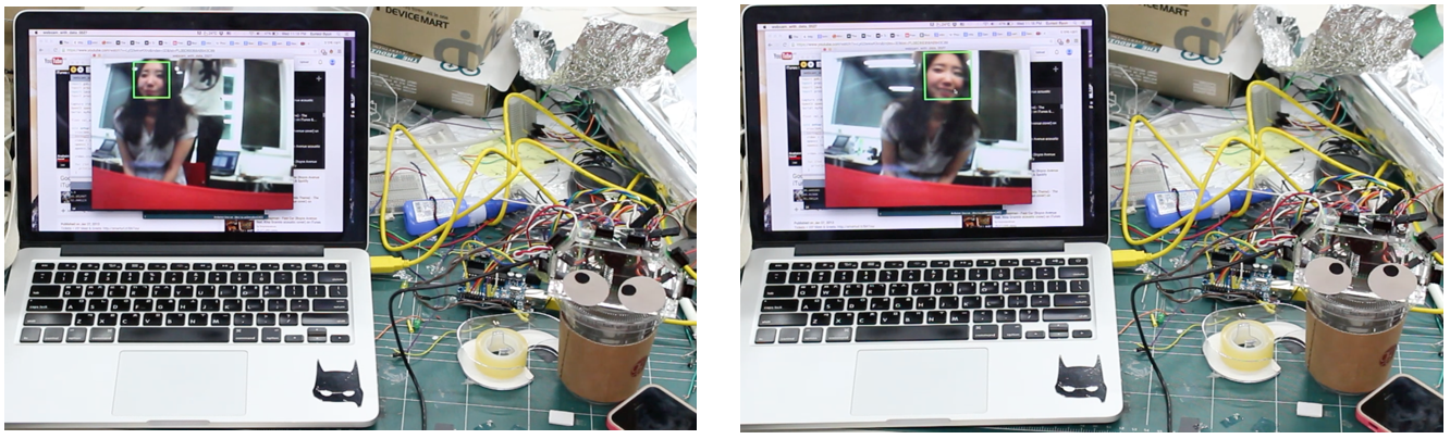 A low resolution USB camera was tested. The face detection worked well. However, USB camera always had to be connected to a computer, weakening Googly's concept of stand-alone module. 