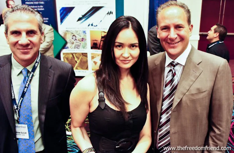 The Freedom Friend's Michelle Liberman, Peter Schiff, and Andrew Schiff. Peter is CEO and chief global strategist of Euro Pacific Capital. Andrew is the Public Relations director.