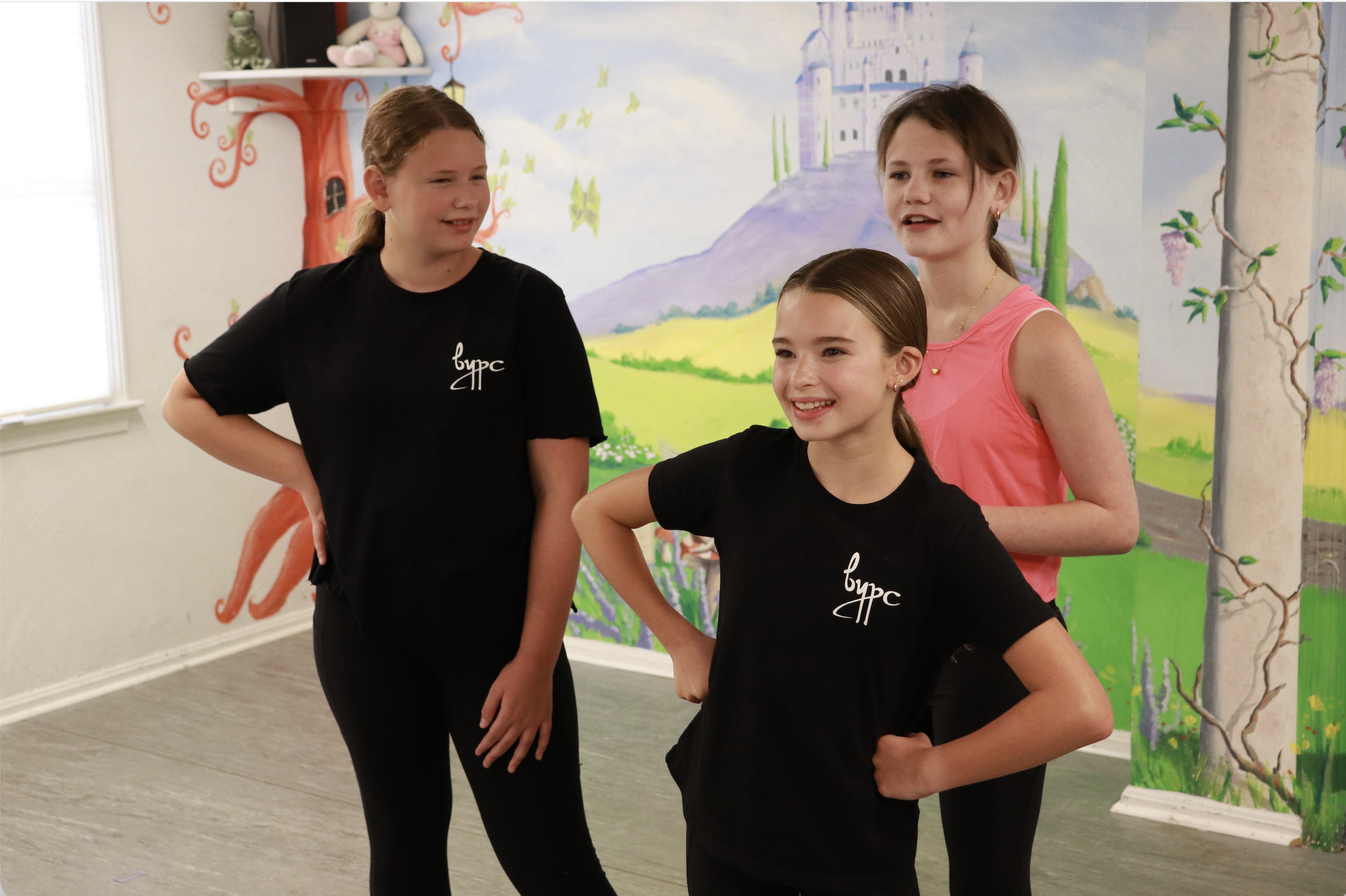 "Youth theatre students playing acting games in class at Bedford Youth Performing Company in Bedford, NH"