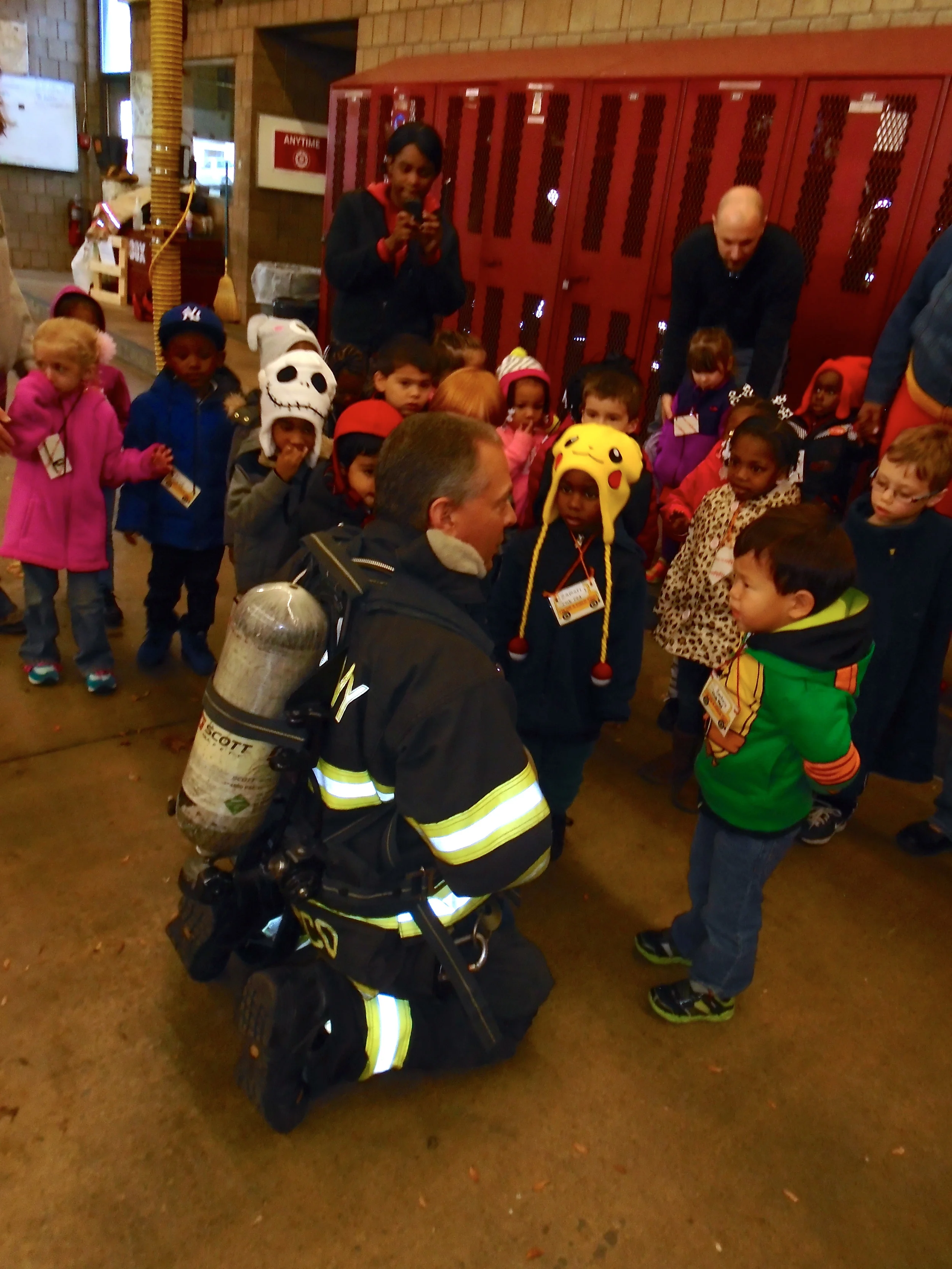 Examining the firefighter without his mask...
