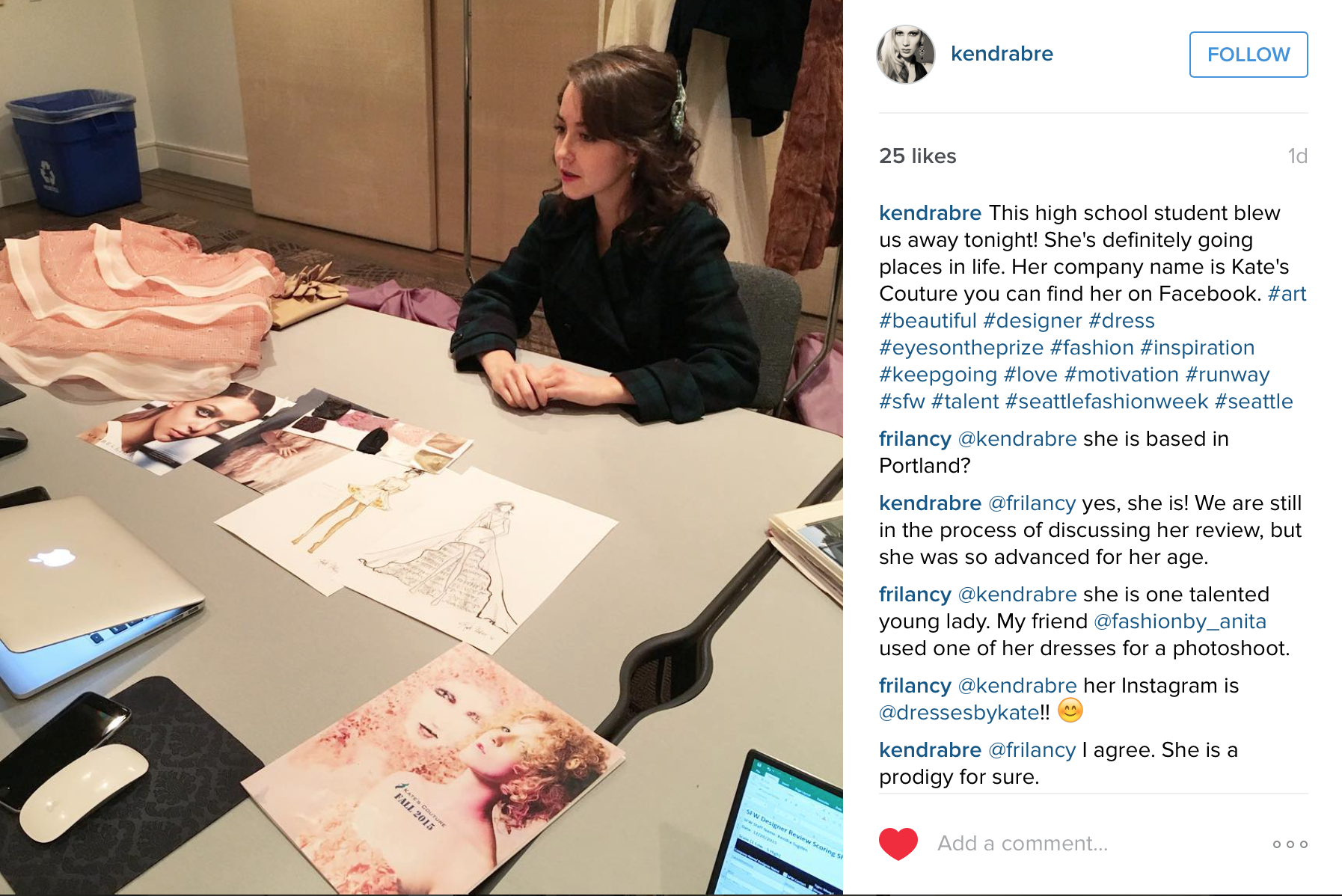 An Instagram post by one of the Seattle Fashion Week staff members