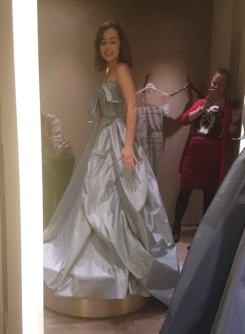 My Cinderella moment, featuring a giant blue bow! This dress had a corset sewn directly to the bodice.