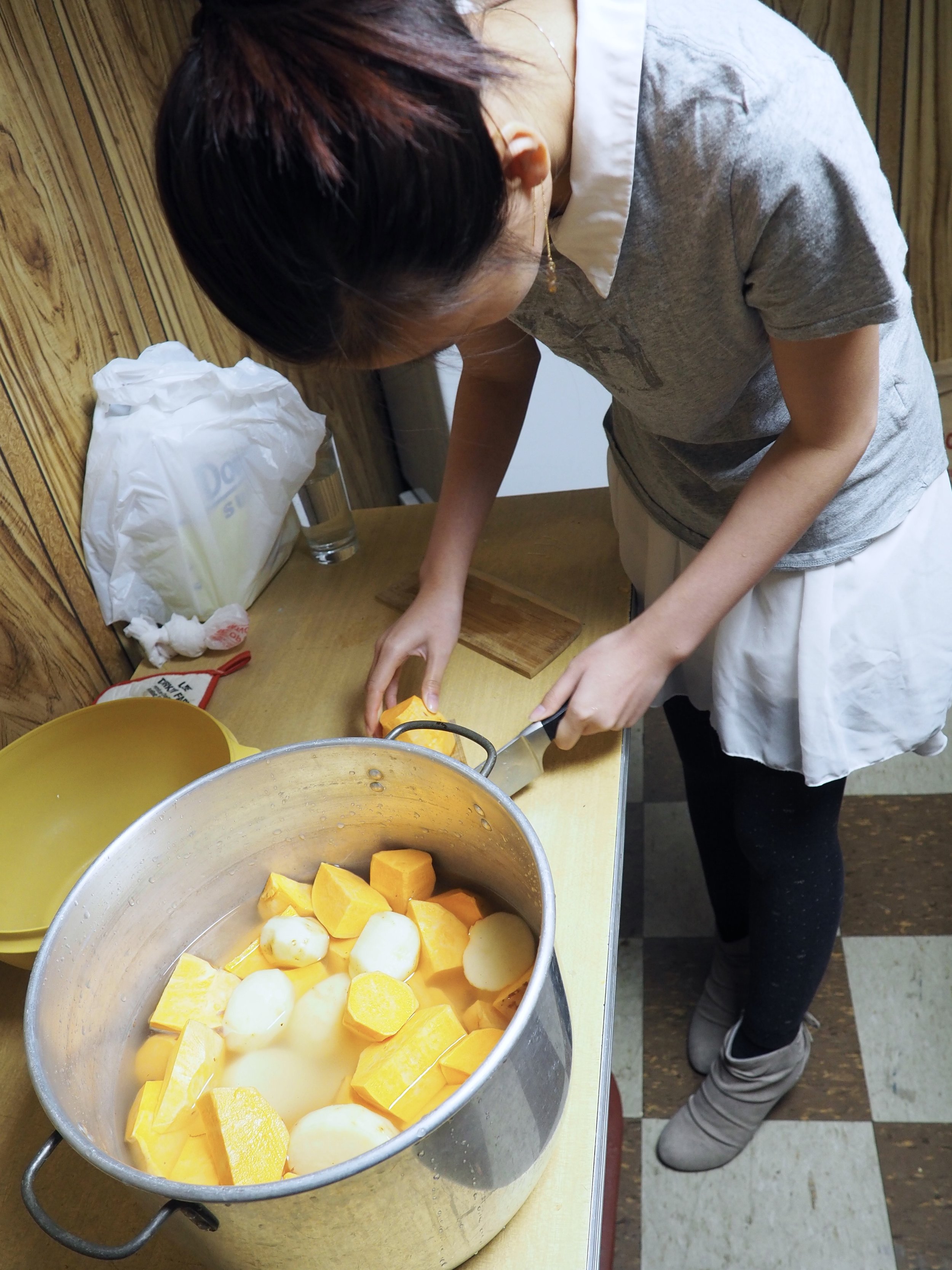 Tiffany at work on the potatoes