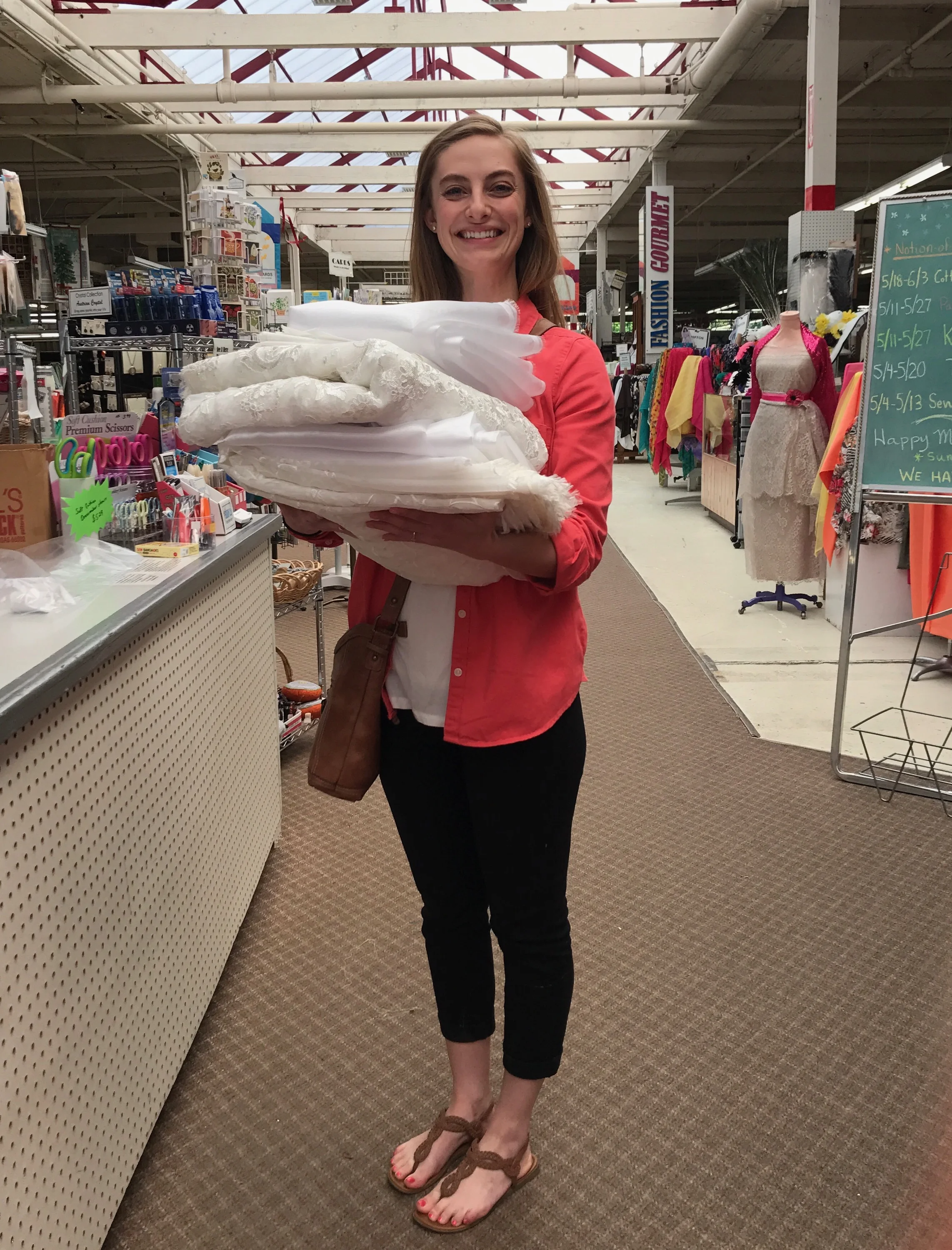 Buying the fabric at Mill End Store