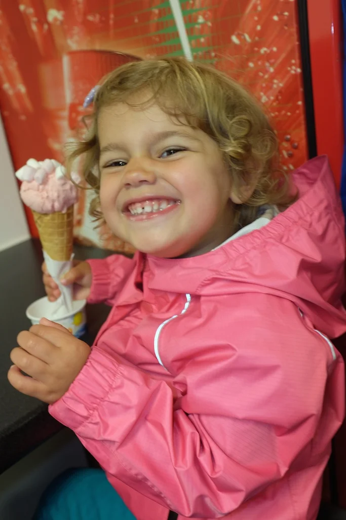 Hannah loving her "pink" ice cream