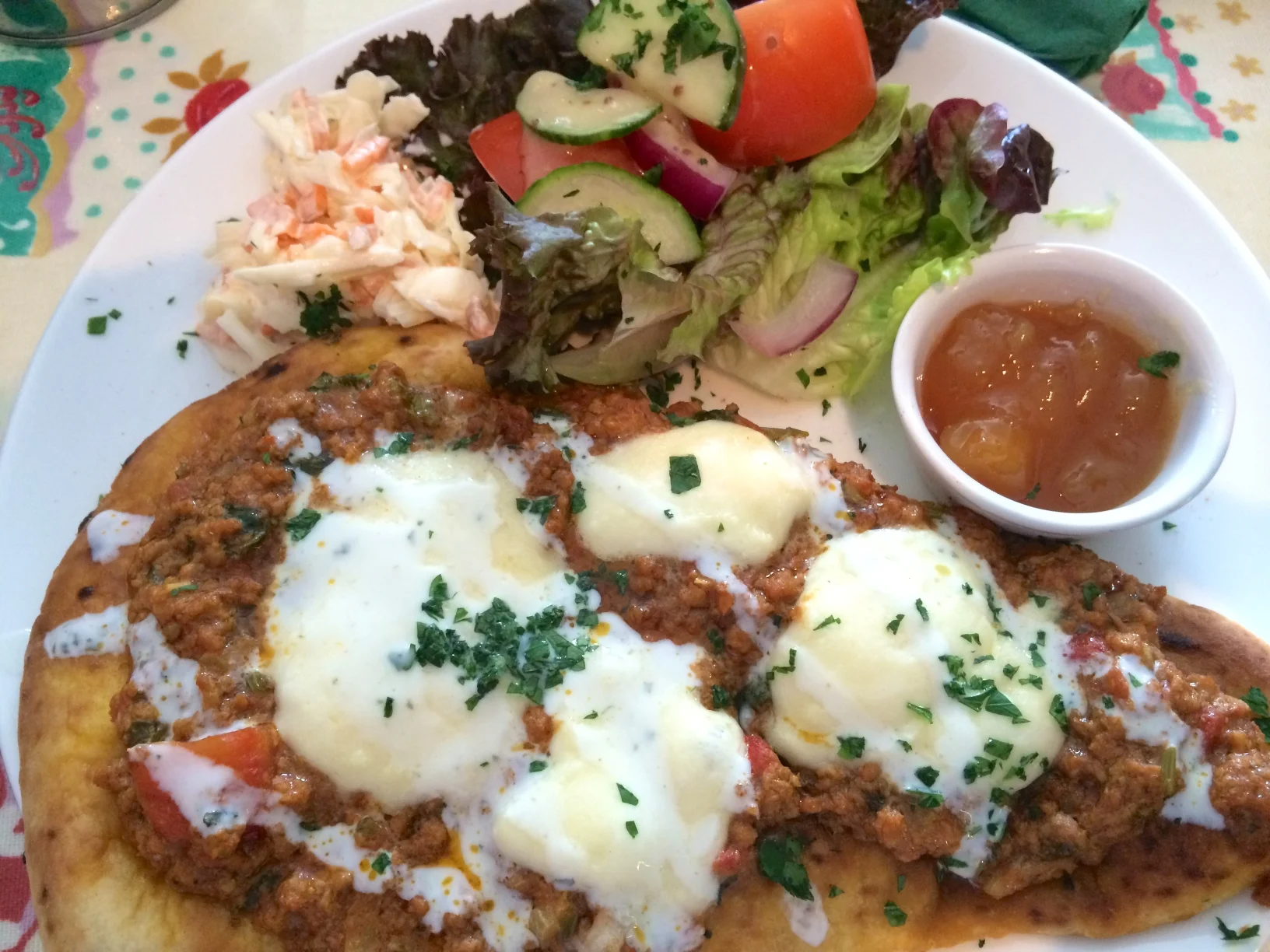 Spicy lamb naan pizza - It was scrumptious 