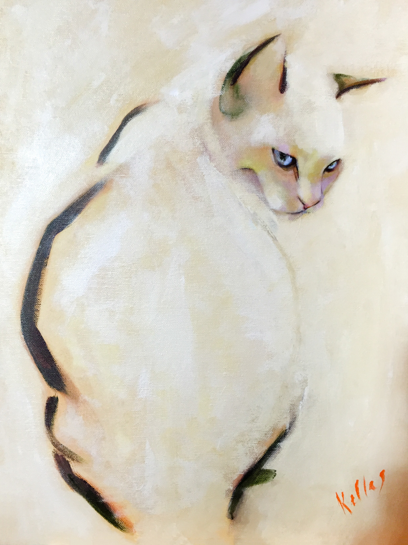 This painting of my cat now lives in Devon.
