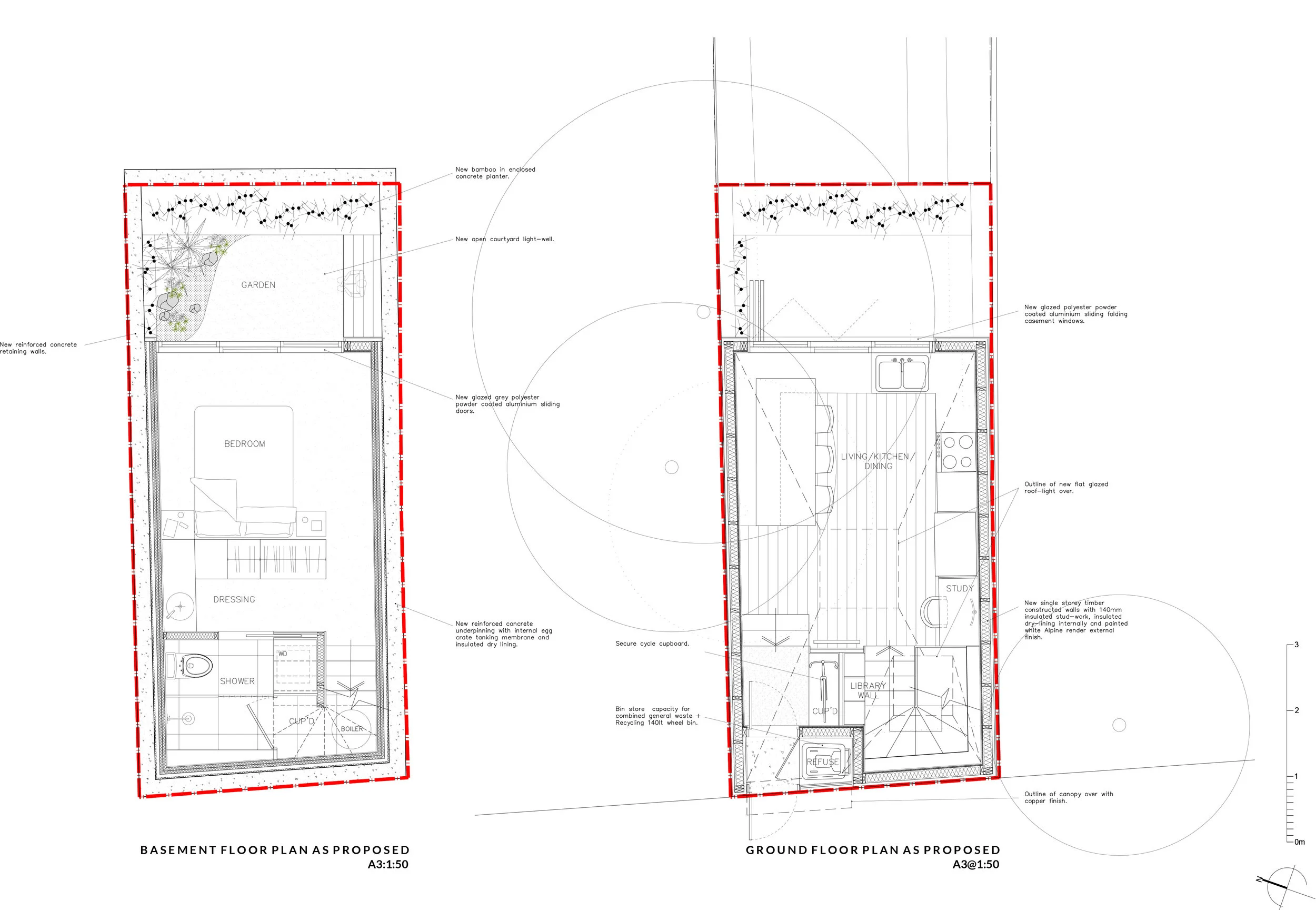 BASEMENT + GROUND FLOOR PLANS