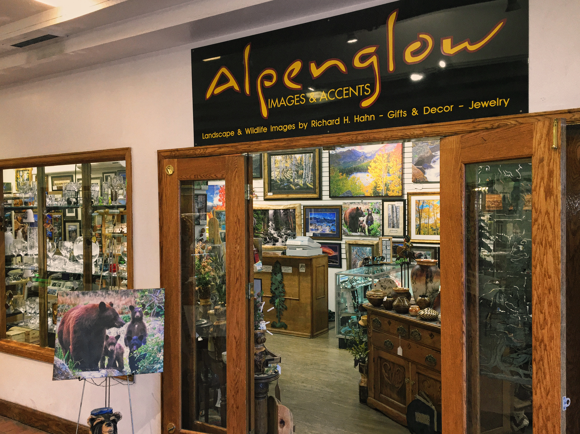 Alpenglow, Richard and Helen's gallery in downtown Estes Park, displays Richard's photography as well as other fine art.