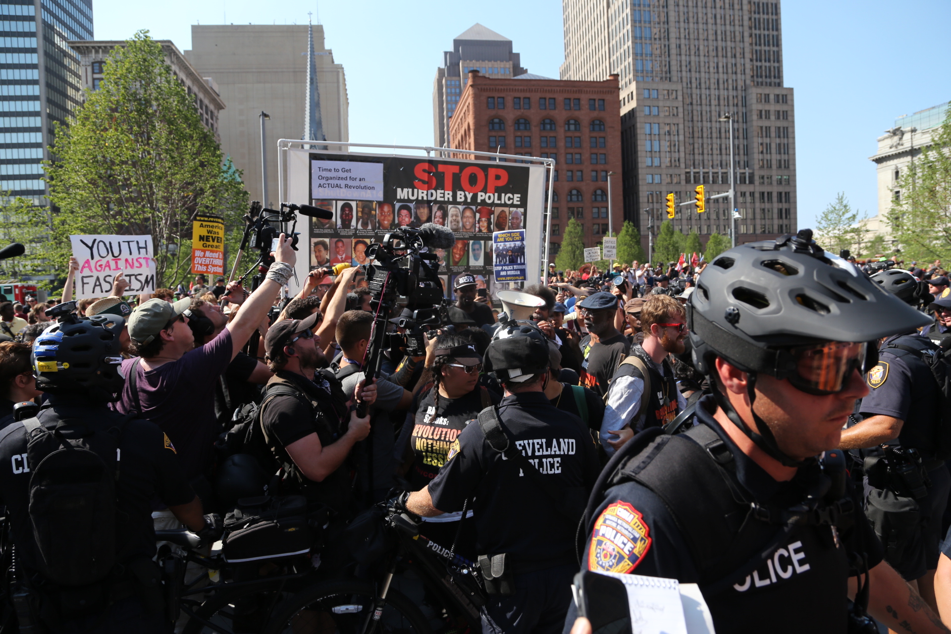One of many protests on Cleveland's Public Square during the Republican National Convention