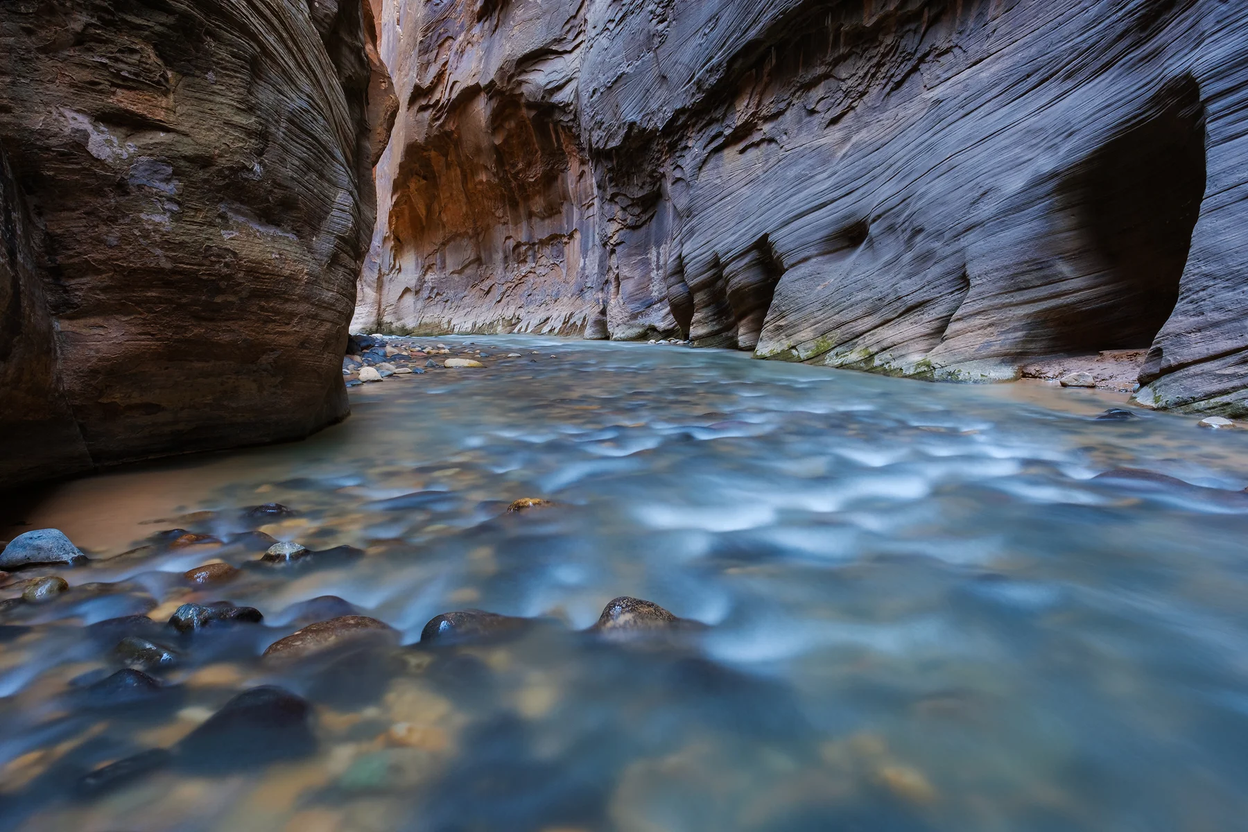 In the Slot • The Narrows, Zion National Park, Utah. Fuji X-T2 and a Fujinon XF14mm f2.8 R. Image exposed at ISO 200 at f11 for 10 seconds.