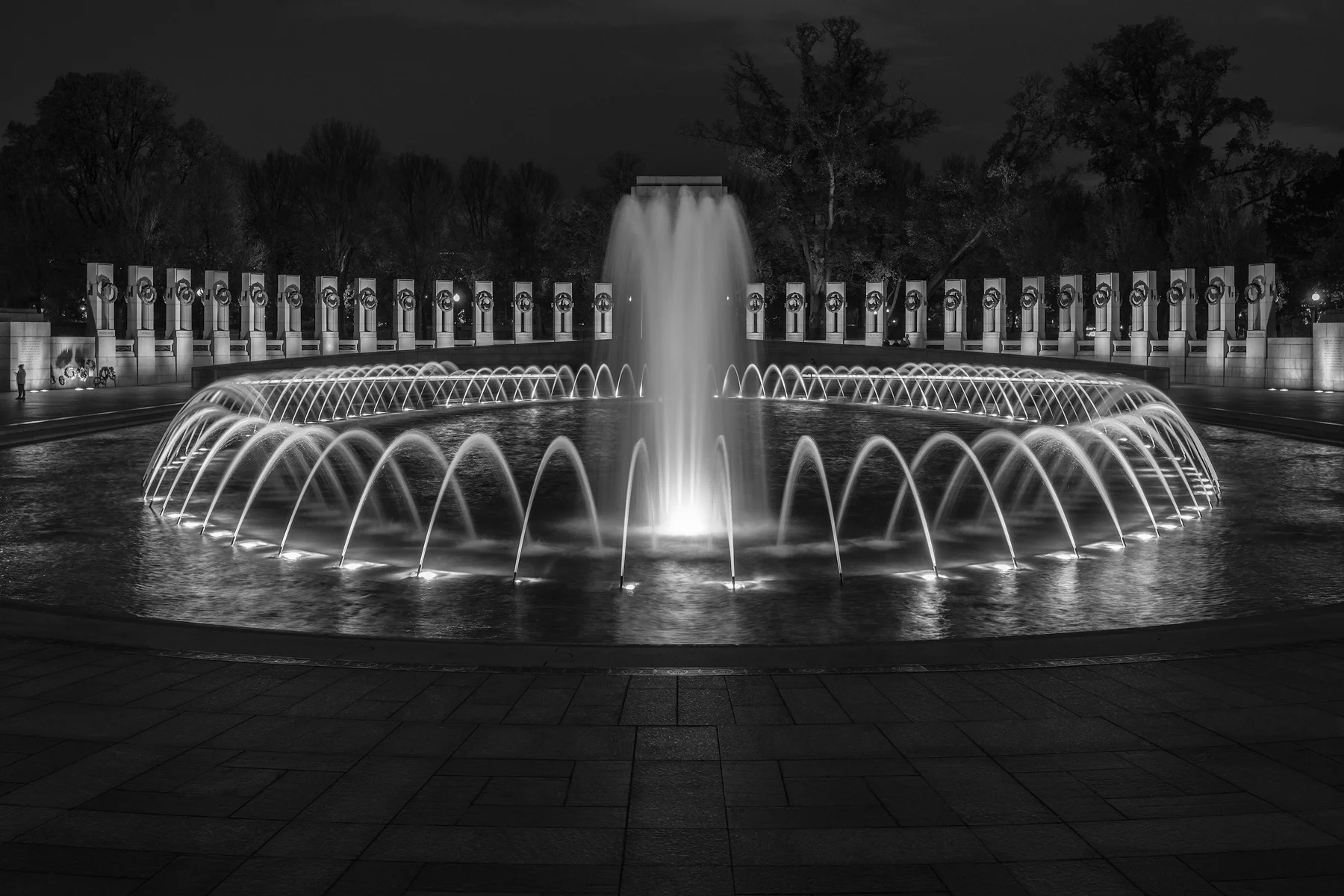 World War II Memorial • National Mall, Washington, DC. Fuji X-T2 and a Fujinon XF10-24mm f4 at 12mm. Image exposed at ISO 200 at f5.6 for 4 seconds.