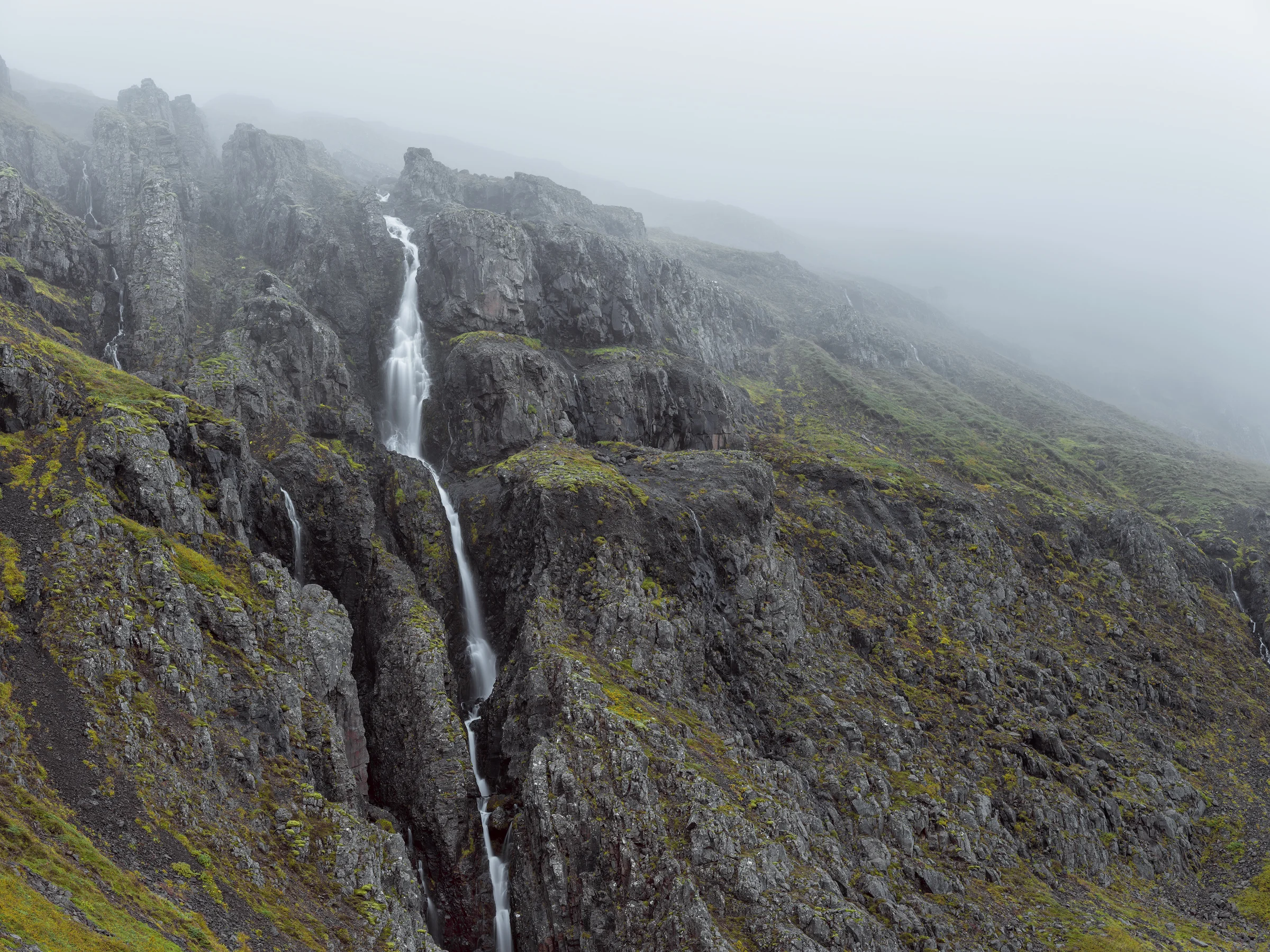 Foggy conditions and waterfall along F939.