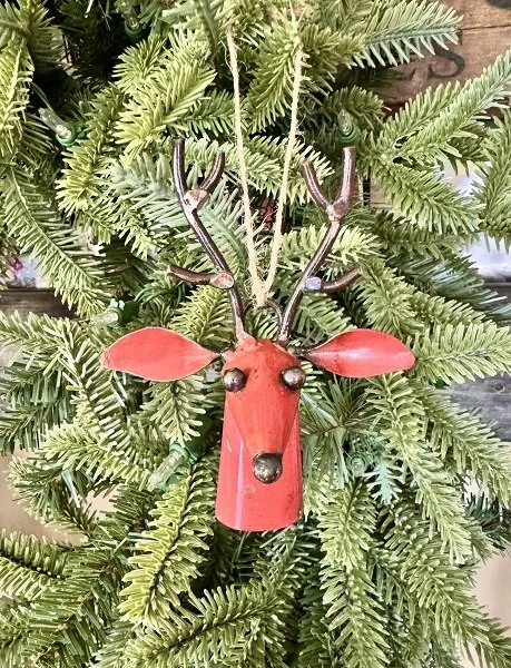 reindeer recycled metal christmas ornament