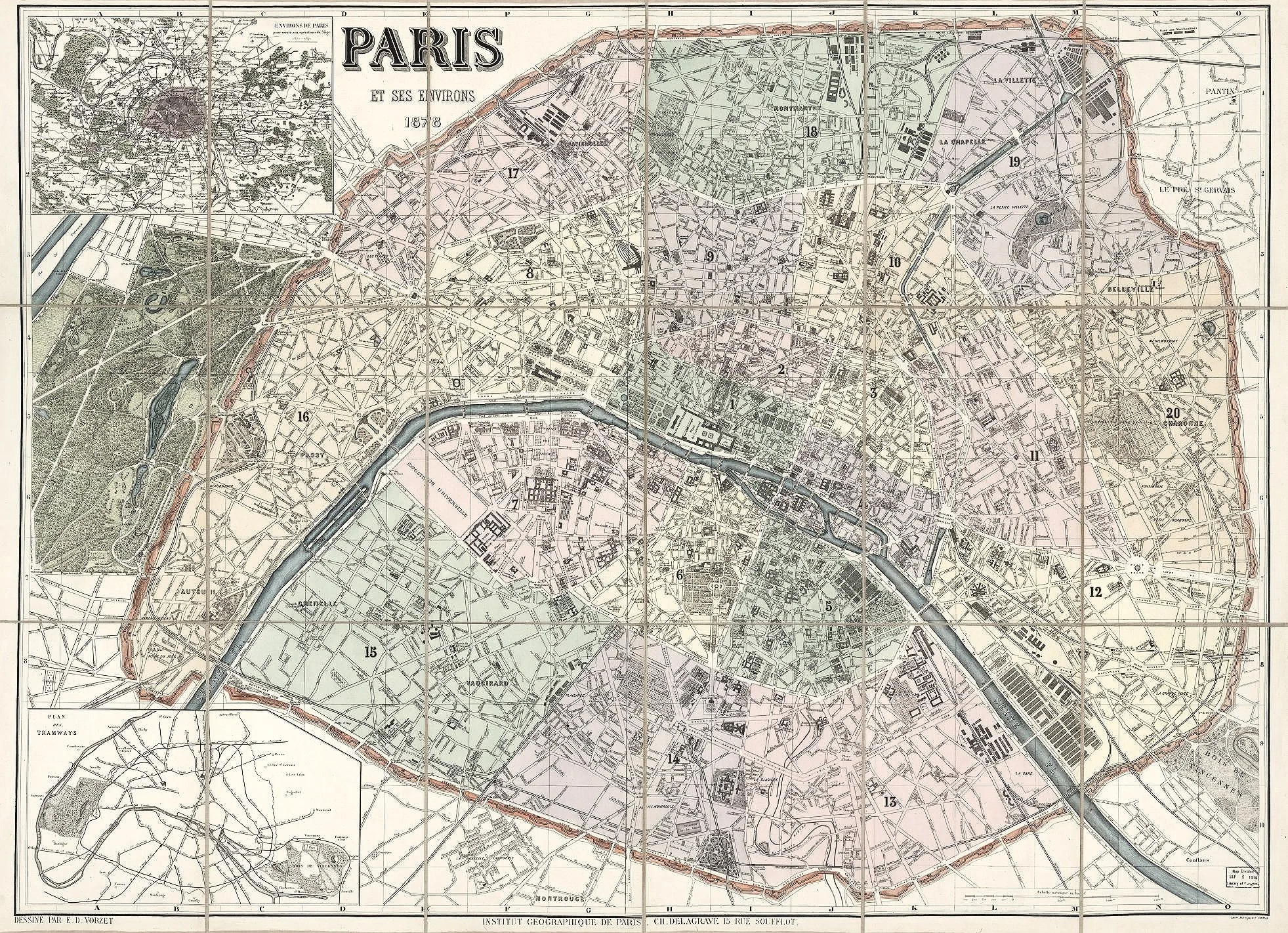 1878 Paris Antique Map