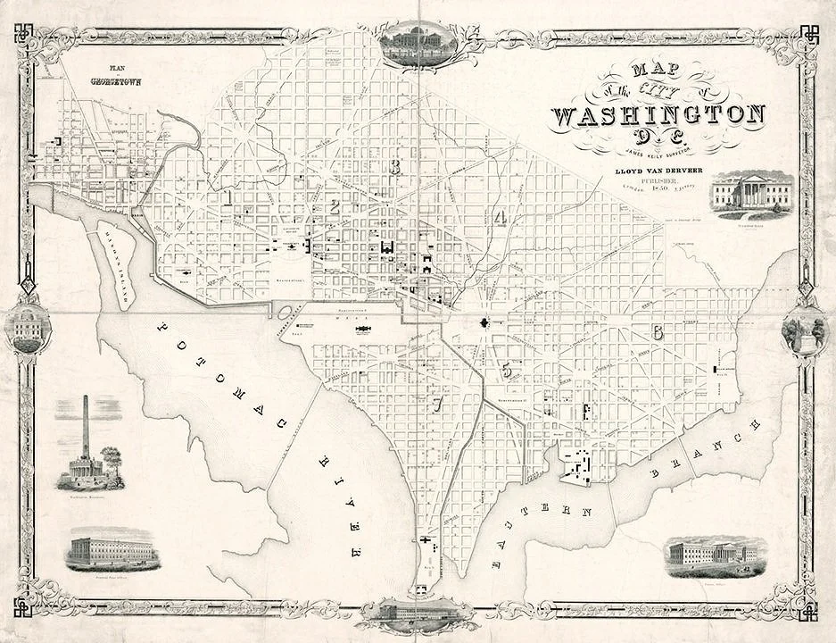 Washington DC Antique Map 1851