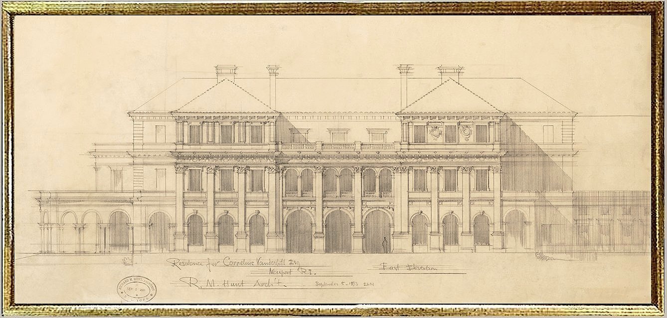 The Breakers Newport Mansion Vintage Architectural Print - East Elevation