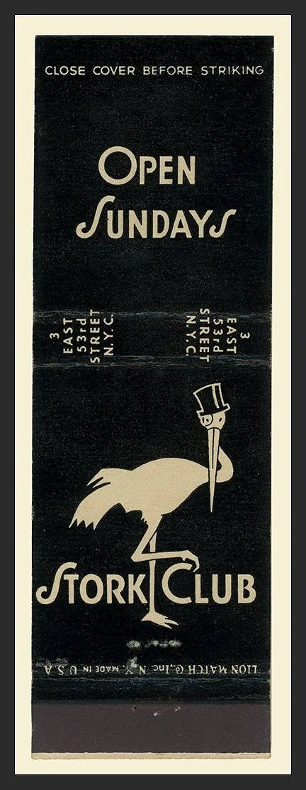 Stork Club Matchbook Cover Art  Vintage Ephemera Print