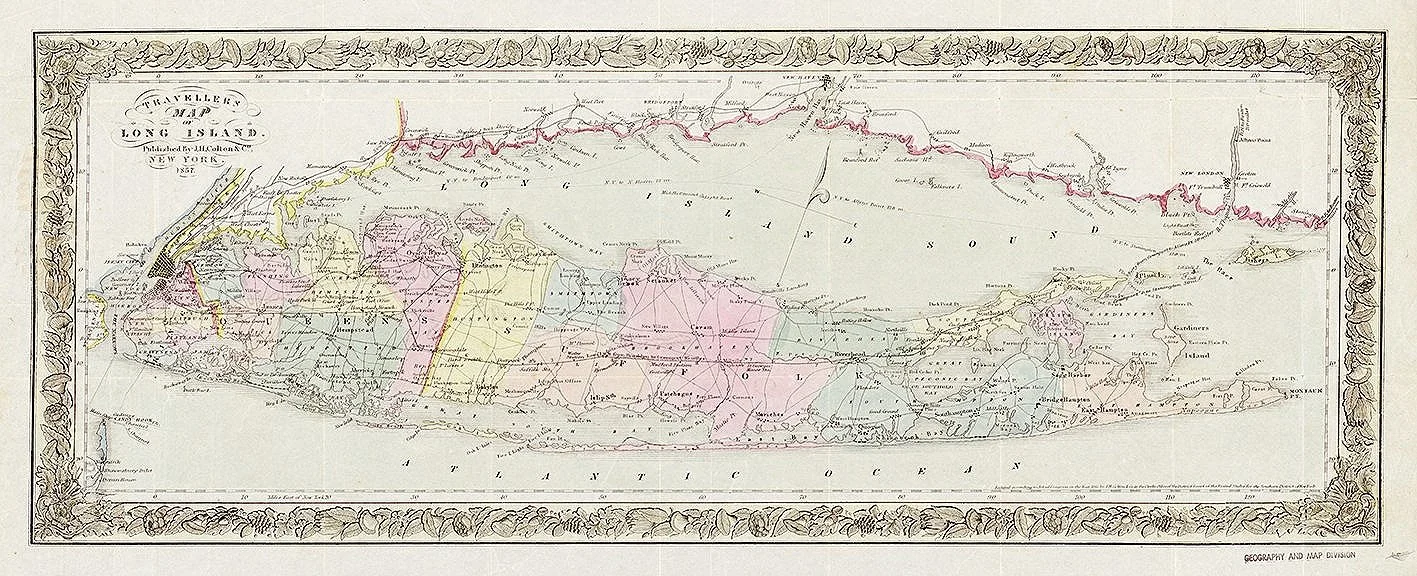 long island map 1855 antique travelers map