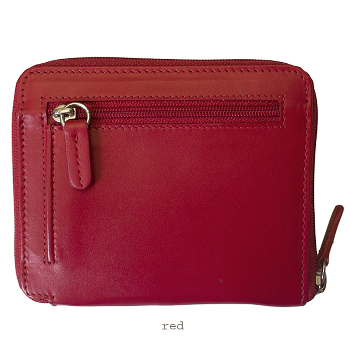 red leather zip around small wallet