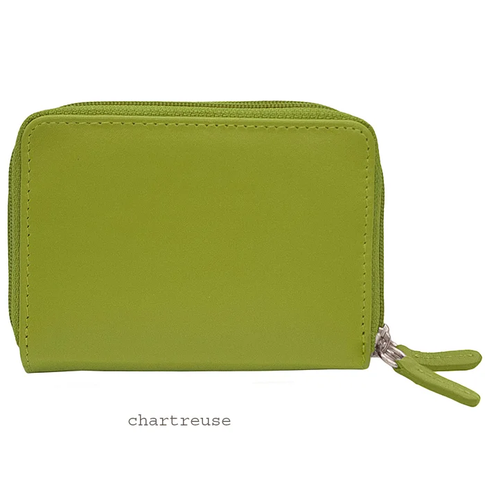 chartreuse leather credit card case zip wallet