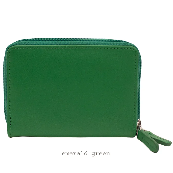emerald green leather zip credit card case wallet