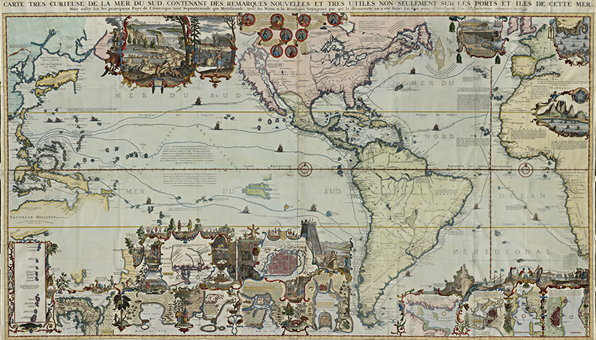 MAP ANTIQUE NORTH ATLANTIC OCEAN EUROPE AMERICA FRAMED ART PRINT B12X7084