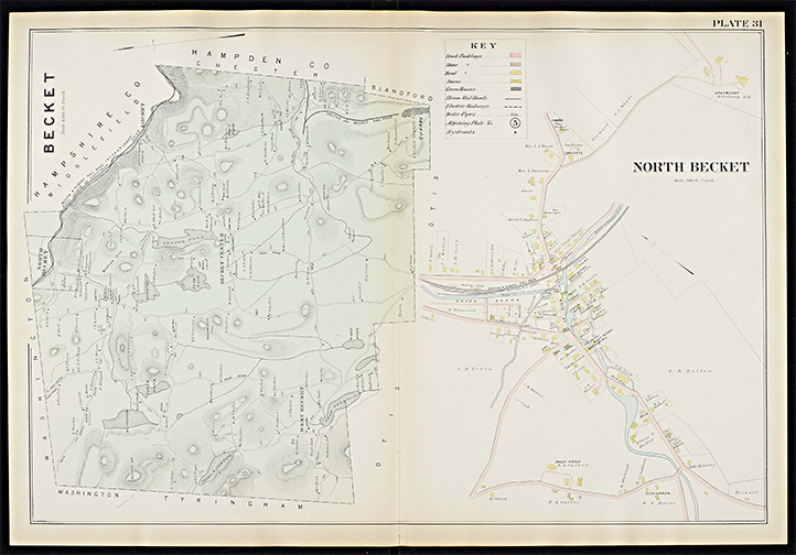 HANCOCK VILLAGE LANESBORO NEW ASHFORD COPY ATLAS MAP 1904 BERKSHIRE COUNTY MA 