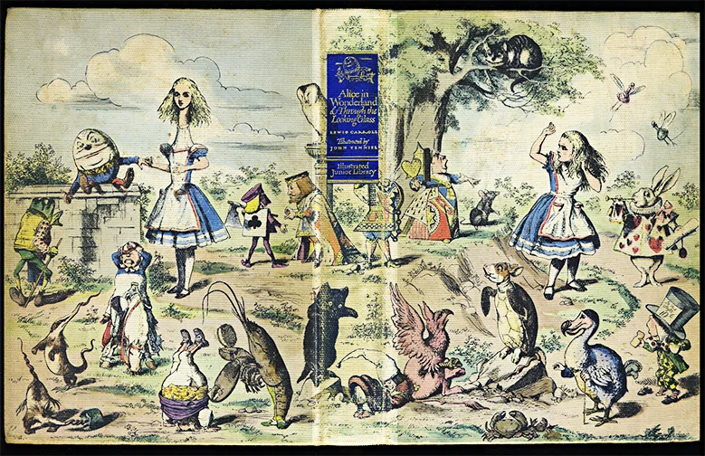 tenniel alice in wonderland antique book spine wall art