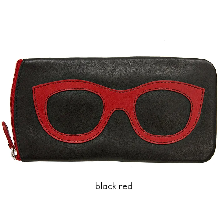 black red leather eyeglass case