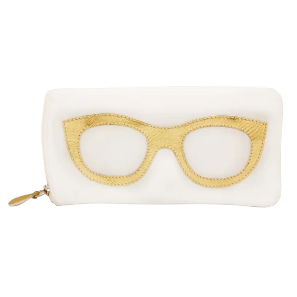 white gold leather eyeglass case