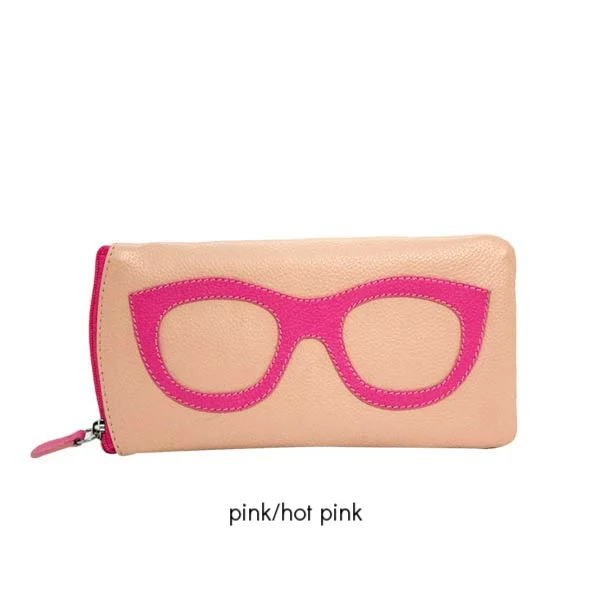 pink leather eyeglass case