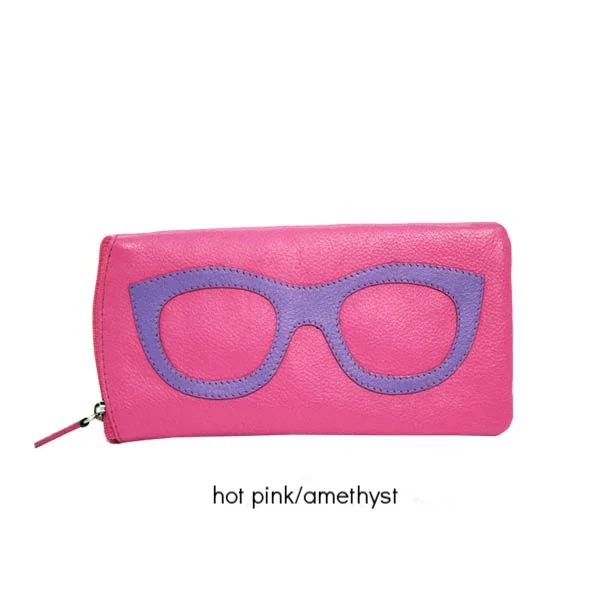 hot pink leather eyeglass case