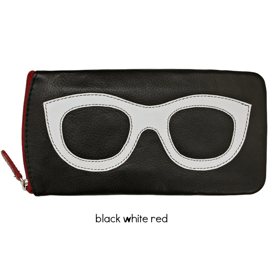 black white red leather eyeglass case