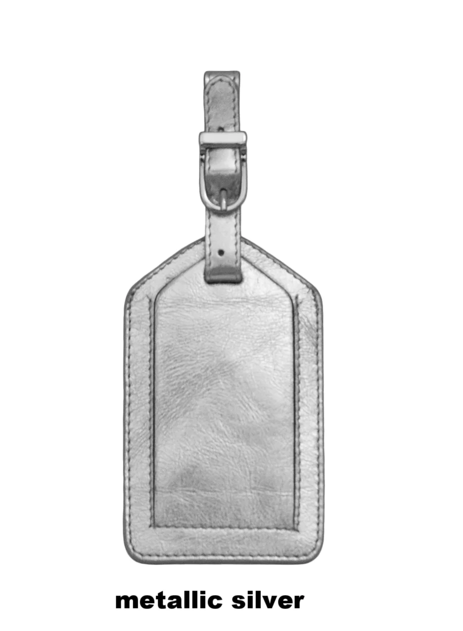 metallic silver leather luggage tab