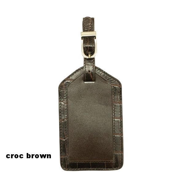 croc leather luggage tag brown