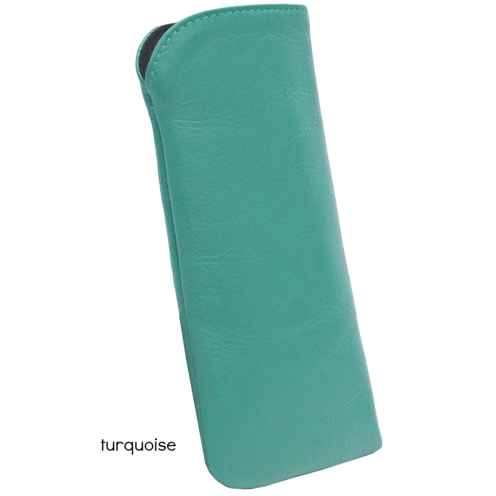 blue leather eyeglass case