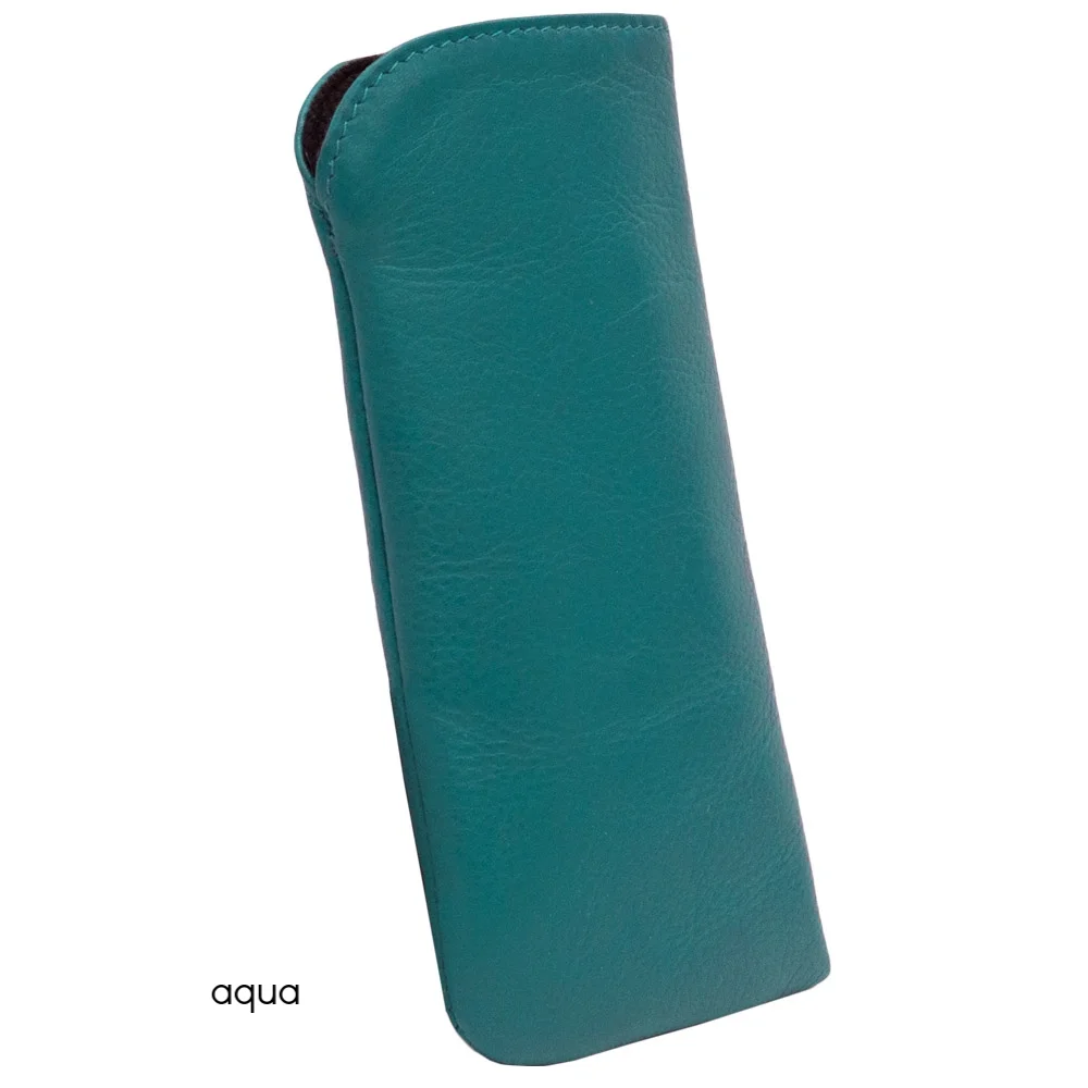 blue leather eyeglass case
