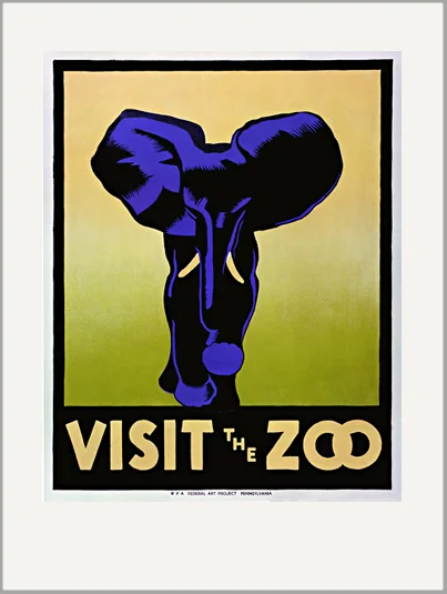 visit the zoo elephant vintage wpa greeting card