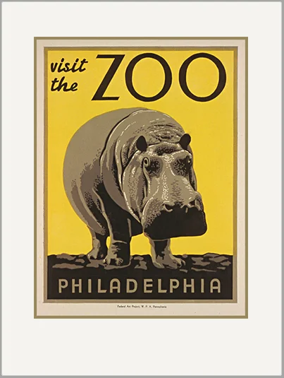 visit the zoo hippo vintage wpa greeting card