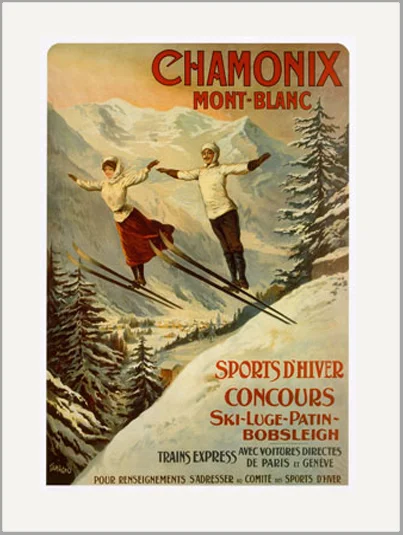 chamonix skiing french poster vintage greeting card