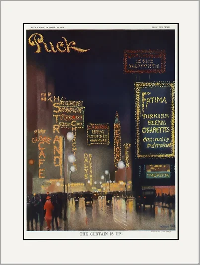 vintage puck broadway curtains up greeting card