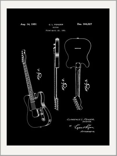 Vintage Fender Guitar Patent Drawing Greeting Card