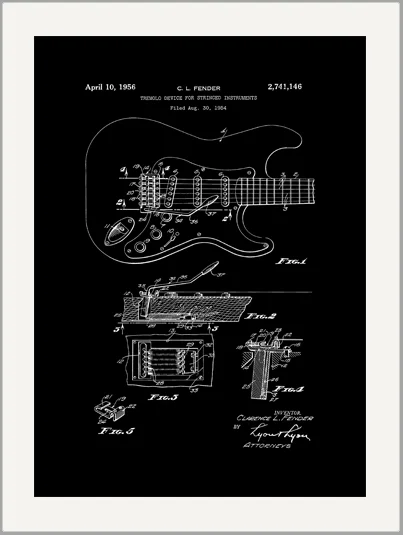 Vintage Fender Guitar Tremolo Patent Drawing Greeting Card