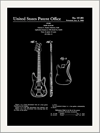 Vintage Fender Bass Guitar Patent Drawing Greeting Card