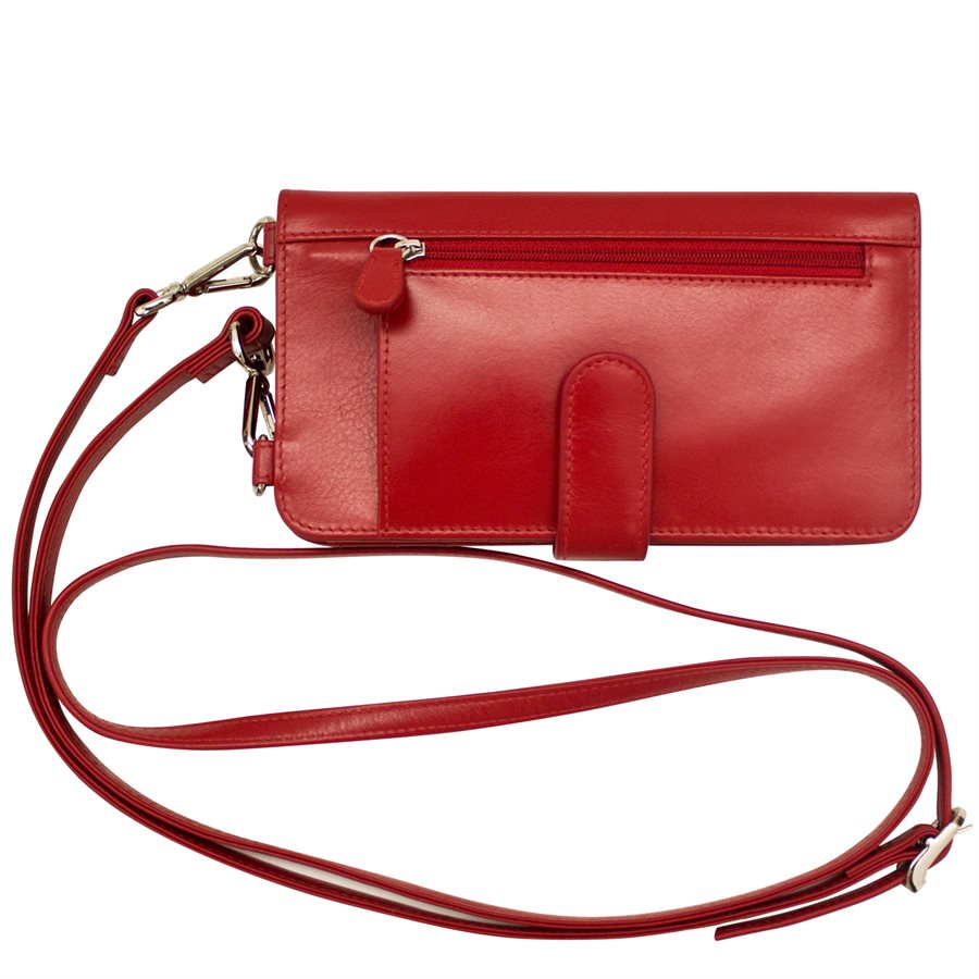 red leather handbag