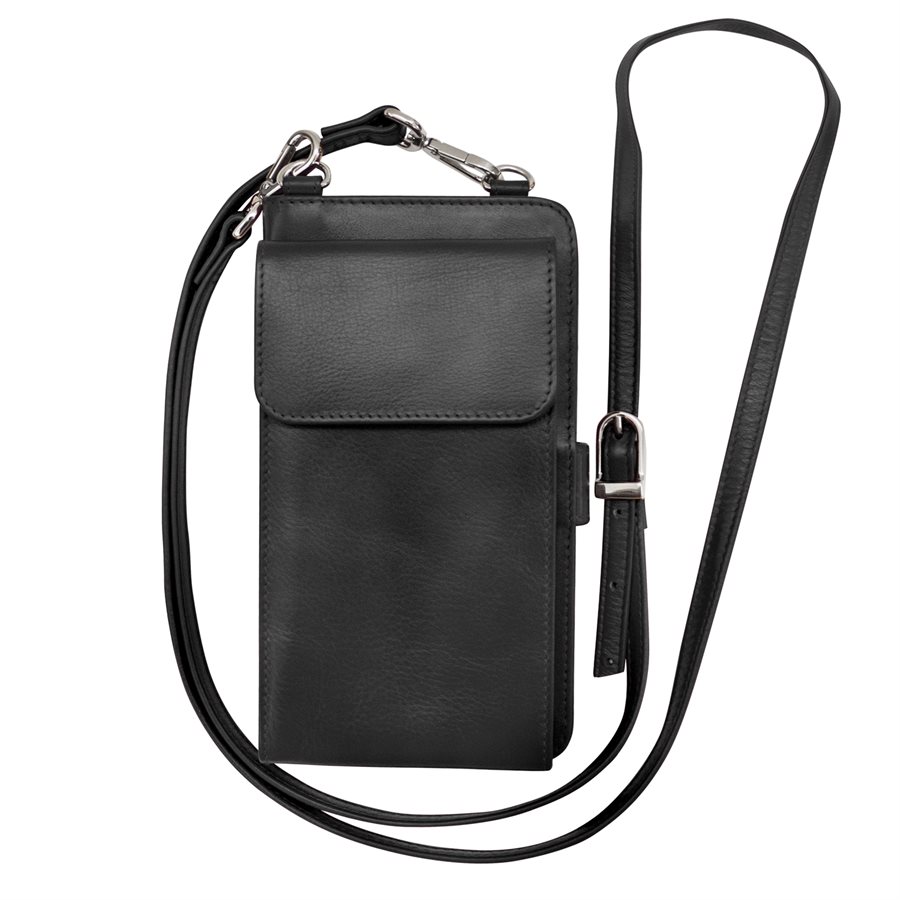 black leather smartphone wallet organizer crossbody — MUSEUM OUTLETS