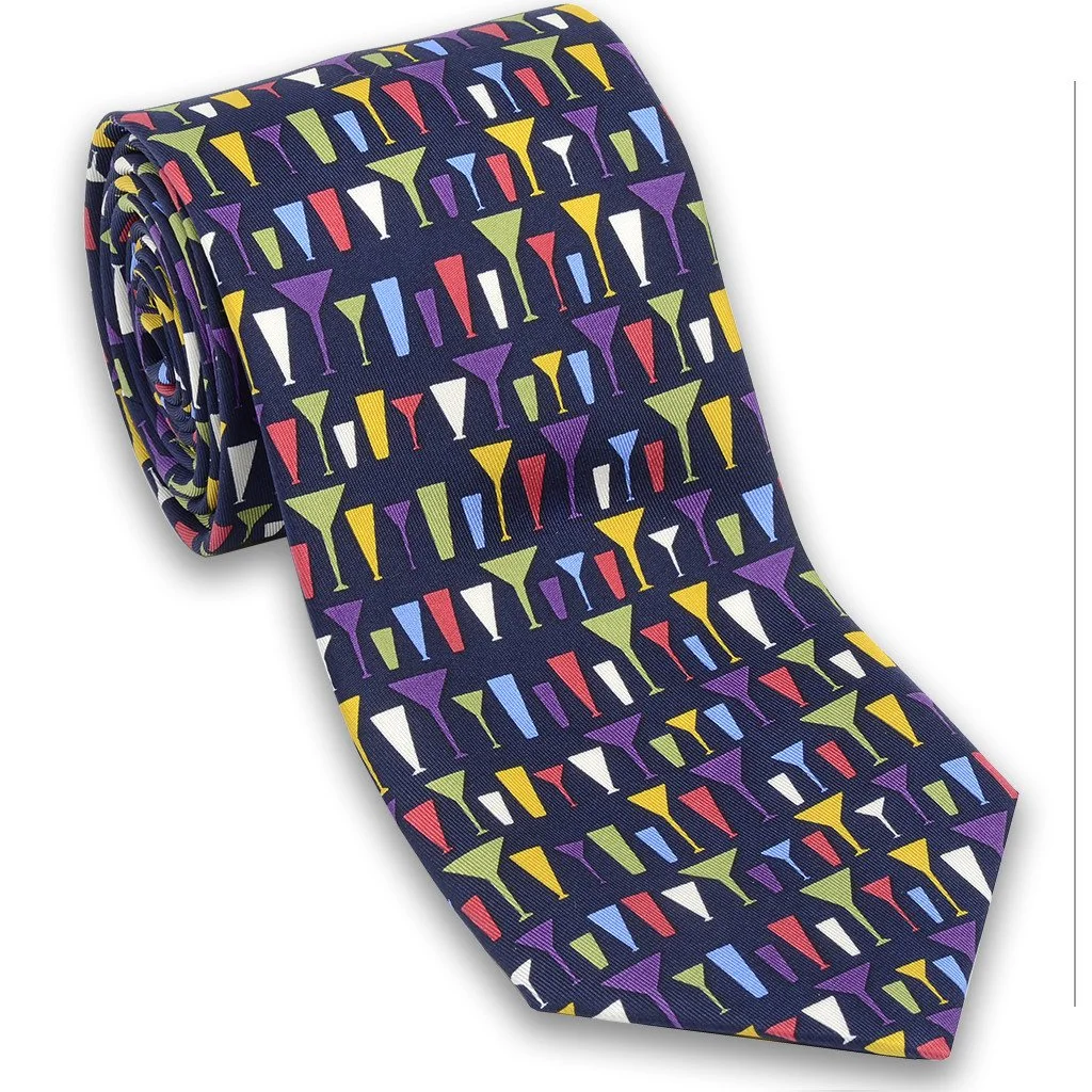 mid-century modern mcm cocktail drinks mens silk necktie