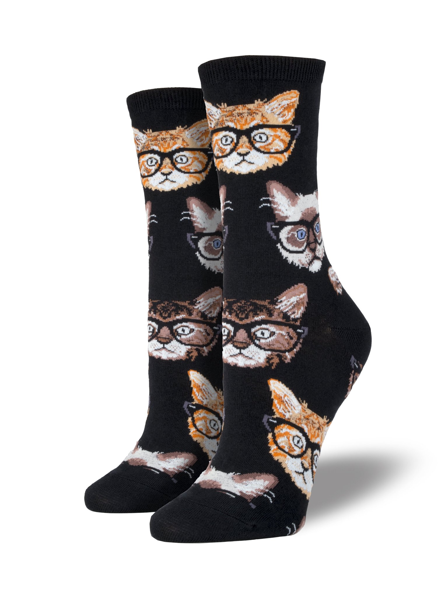 kittenster cat with glasses women’s novelty socks — MUSEUM OUTLETS
